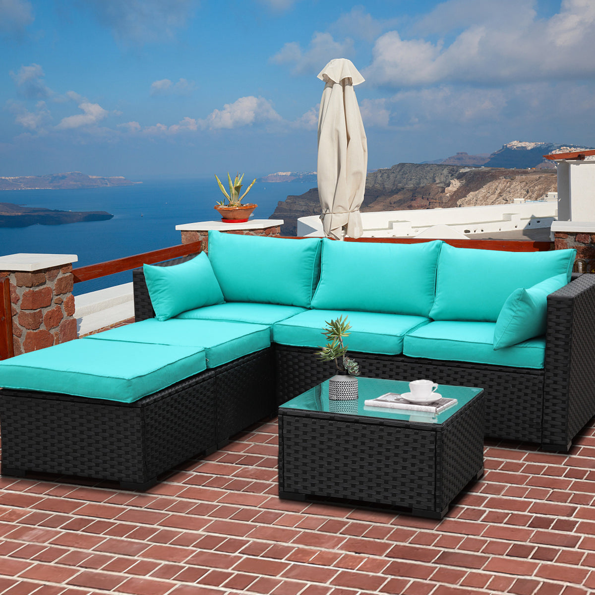 Black wicker patio sectional hot sale